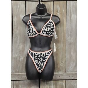 Cupshe Lurex Leopard Print Bikin Top And Cutout Bottoms Size M